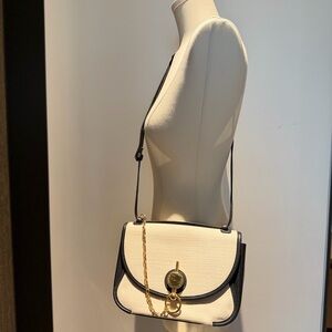 JW ANDERSON Cream and Black Crossbody with Gold Chain Detail